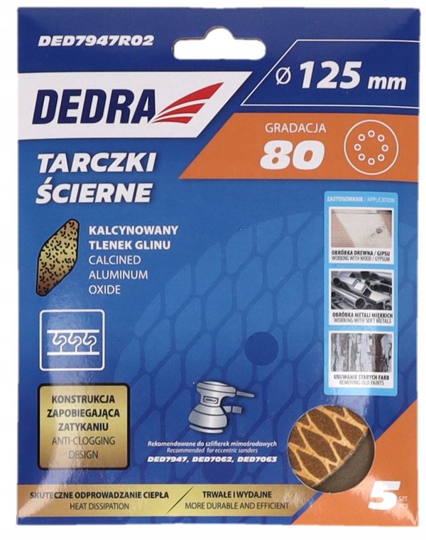 Tarczki scierne Anti-clog 125mm 80 rzep zestaw 5szt