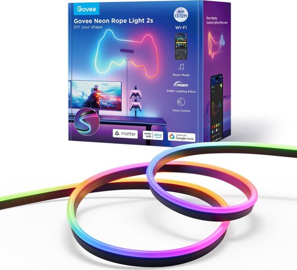 Govee Neon LED Strip Light 4 Μέτρα, RGBIC Έξυπνη Ταινία LED, Συμβατό με Matter, Μαύρο Χρώμα