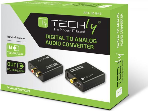 Techly IDATA SPDIF-9 Μετατροπέας Ψηφιακού Ήχου (DAC) Toslink/Coaxial σε Αναλογικό RCA L/R και 3.5mm