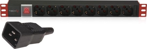 Techly PDU Rack 1U, Πολύπριζο 8 θέσεων Schuko/UNEL, Καλώδιο C20 3m, 16A, 250V