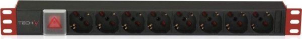 Techly PDU Rack 1U, Πολύπριζο 8 θέσεων Schuko/UNEL, Καλώδιο C20 3m, 16A, 250V