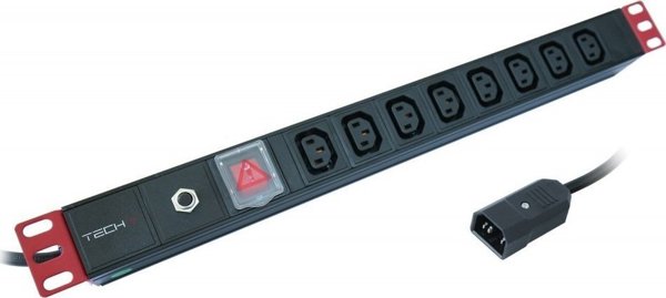 Techly PDU Rack Power Strip 19” 1U, 8x Υποδοχές C13, 250V/10A, Καλώδιο C14 2m, Με Φωτιζόμενο Διακόπτη (109559)