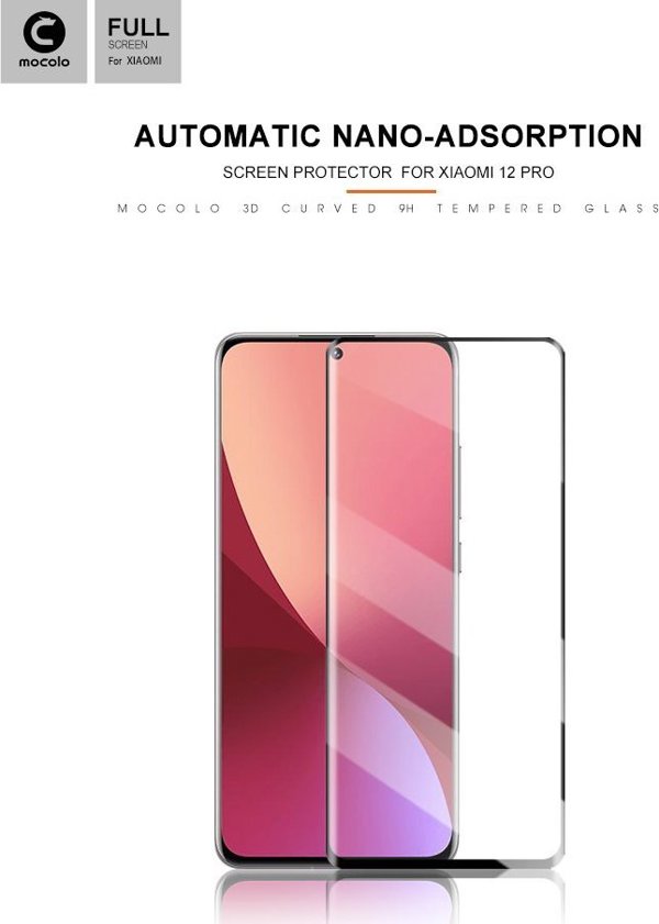 Mocolo Προστατευτικό Γυαλί 3D Full Glue για Xiaomi 12 Pro - 9H Σκληρυμένο Γυαλί Οθόνης (Μαύρο)