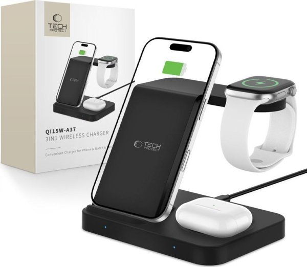 Φορτιστής TECH-PROTECT QI15W-A37 3IN1 Ασύρματος για Android & Apple Μαύρο