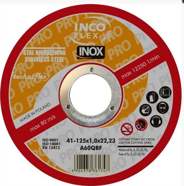 Techniflex Δίσκος Κοπής Inox T1A 125x1.0x22mm - Επίπεδος Δίσκος για Ανοξείδωτο Χάλυβα