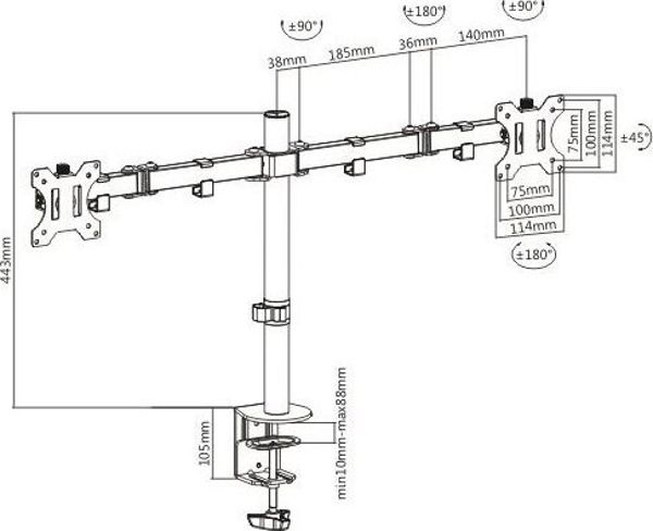 Techly ICA-LCD 582-D Επιτραπέζια Βάση για 2 Οθόνες 13" - 32", VESA 75x75 & 100x100mm