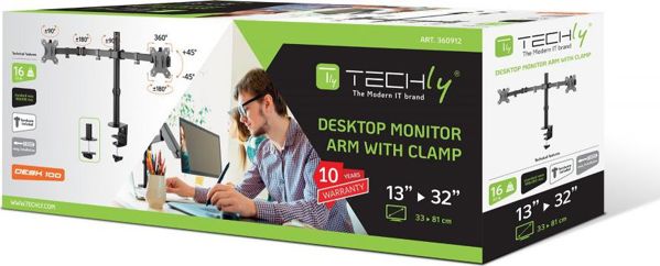 Techly ICA-LCD 582-D Επιτραπέζια Βάση για 2 Οθόνες 13" - 32", VESA 75x75 & 100x100mm