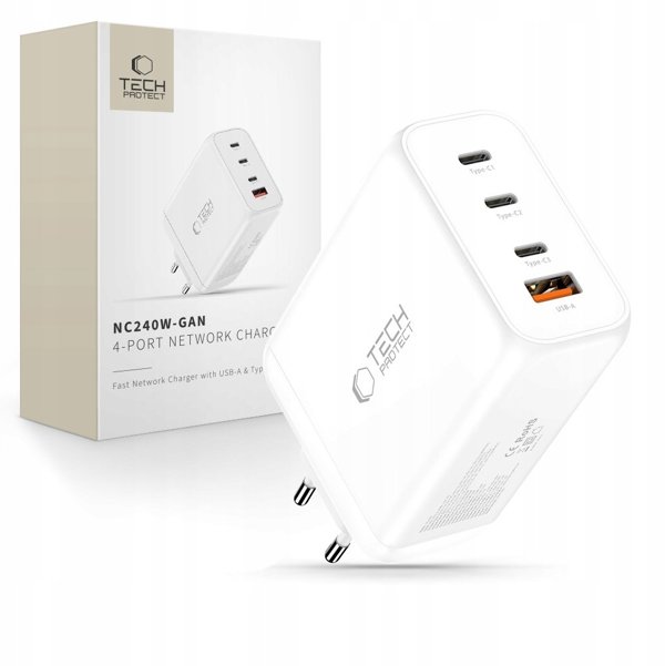 TECH-PROTECT NC240W-GAN 4-PORT NETWORK CHARGER PD 240W / QC3.0 WHITE