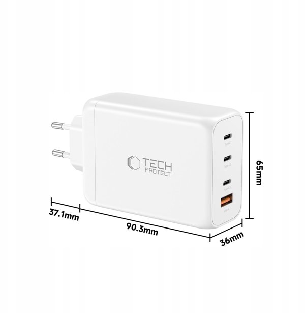 TECH-PROTECT NC240W-GAN 4-PORT NETWORK CHARGER PD 240W / QC3.0 WHITE