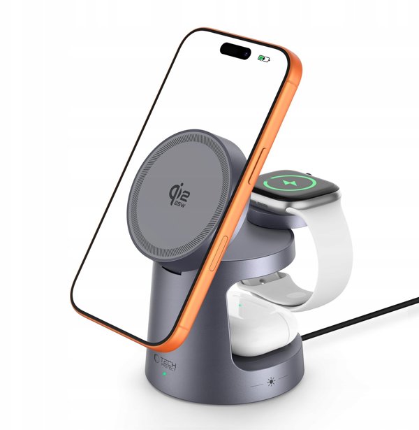 TECH-PROTECT QI2.2-25W-A48 3IN1 MAGNETIC MAGSAFE WIRELESS CHARGER DARK GREY