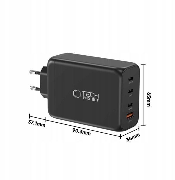 TECH-PROTECT NC240W-GAN 4-PORT NETWORK CHARGER PD 240W / QC3.0 BLACK