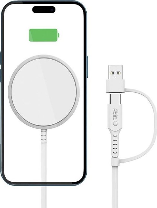 Tech-Protect Magnetic Wireless Charger Qi 15W MagSafe για Smartphone - Λευκό