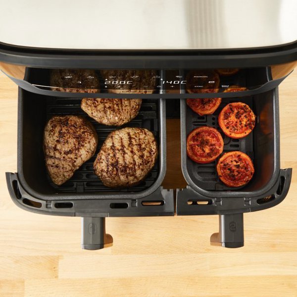 Διπλή φριτέζα αέρος Tefal Dual Easy Fry ' Grill (μαύρο, 2,700 watts, 2 καλάθια 5.2 λίτρα + 3.1 λίτρα)