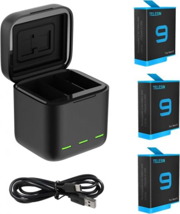 Telesin τριπλό κανάλι κουτί Telesin για GoPro Hero 9 / Hero 10 + 3 μπαταρίες (GP-BNC-902)