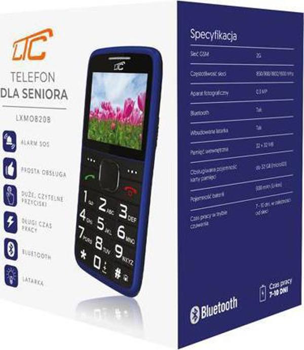 Telefon komorkowy Maxcom MOB20 dla seniora 2G CAM BT 900mAh niebieski LTC