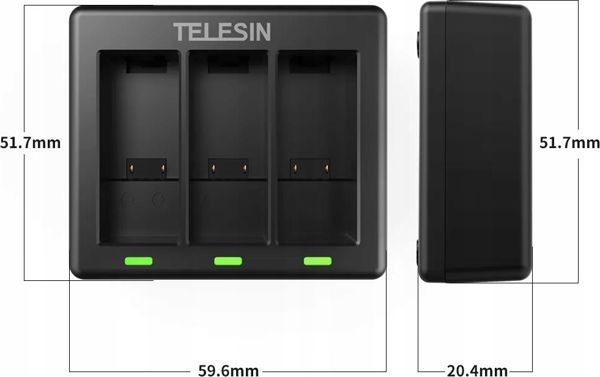 Φορτιστής Telesin για 3 Μπαταρίες GoPro Hero 9 Black, Συμβατός με AHDBT-901, Μικρού Μεγέθους