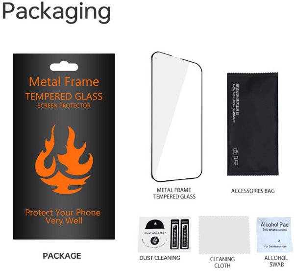 Tempered glass metal frame for iPhone 14 Pro Max 6,7" black frame 5900495756299