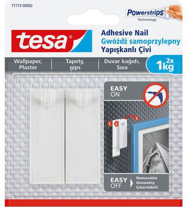 Tesa Αυτοκόλλητα Καρφιά για Ταπετσαρίες και Γύψο, Αντοχή έως 1kg, 2 Τεμάχια (H7777302)