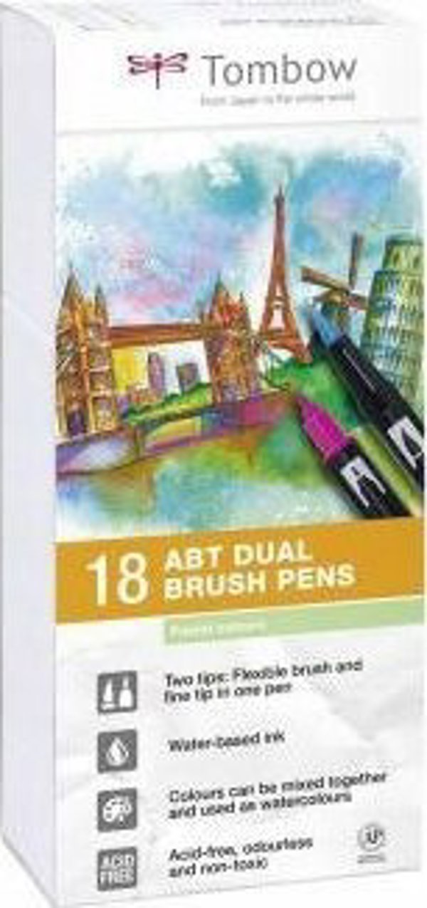 Tombow Dual Brush Pen Σετ Μαρκαδόρων, 18 Τεμάχια, Παστέλ Αποχρώσεις