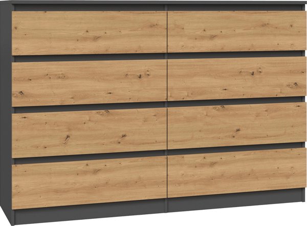 Topeshop Συρταριέρα Malwa M8 8 Συρταριών 140cm, Ανθρακί / Δρυς Artisan, 138x40x97cm