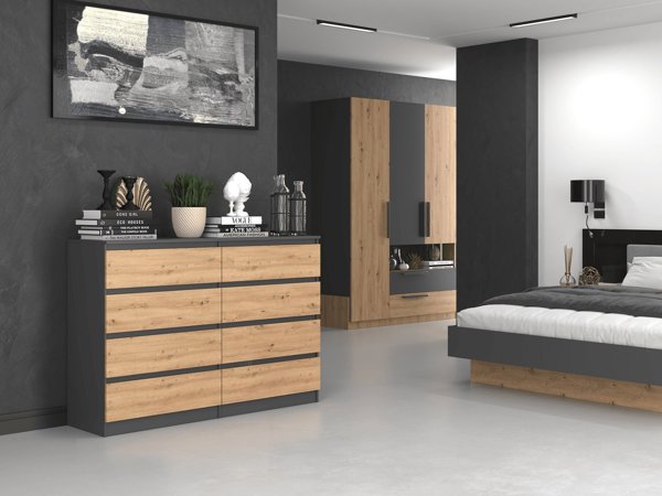 Topeshop Συρταριέρα Malwa M8 8 Συρταριών 140cm, Ανθρακί / Δρυς Artisan, 138x40x97cm