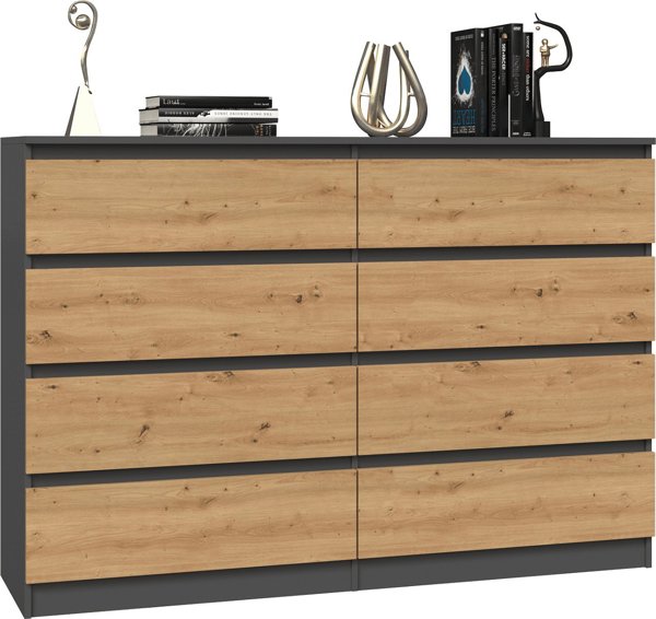 Topeshop Συρταριέρα Malwa M8 8 Συρταριών 140cm, Ανθρακί / Δρυς Artisan, 138x40x97cm