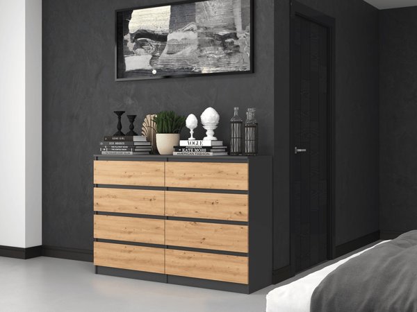 Topeshop Συρταριέρα Malwa M8 8 Συρταριών 140cm, Ανθρακί / Δρυς Artisan, 138x40x97cm
