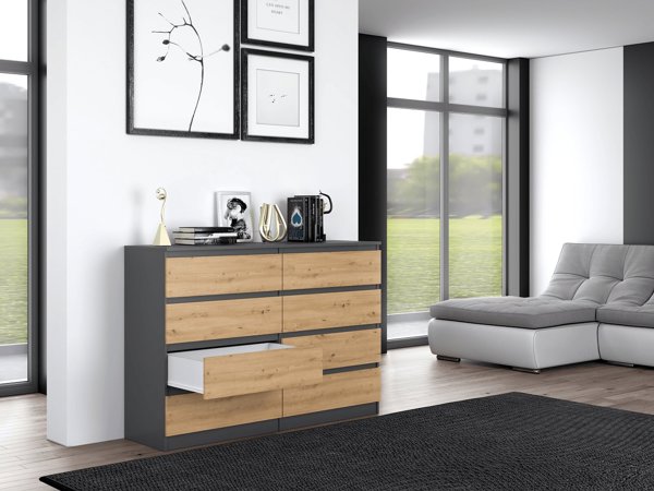 Topeshop Συρταριέρα Malwa M8 8 Συρταριών 140cm, Ανθρακί / Δρυς Artisan, 138x40x97cm
