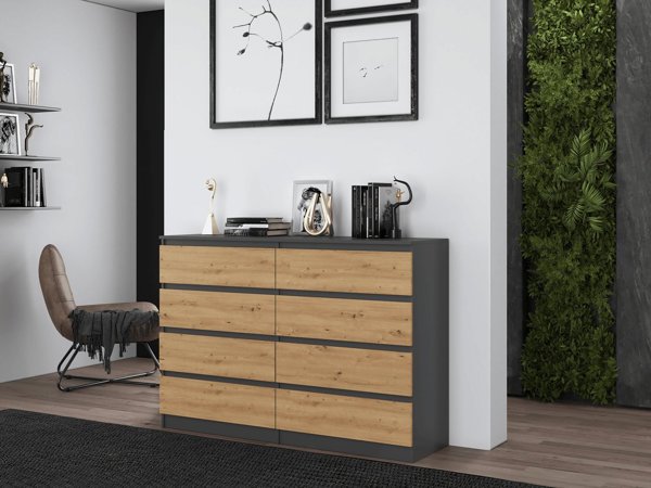 Topeshop Συρταριέρα Malwa M8 8 Συρταριών 140cm, Ανθρακί / Δρυς Artisan, 138x40x97cm