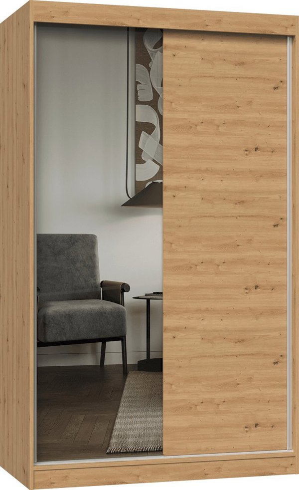 Topeshop Συρόμενη Ντουλάπα IGA 120cm με Καθρέφτη, Δρυς Artisan