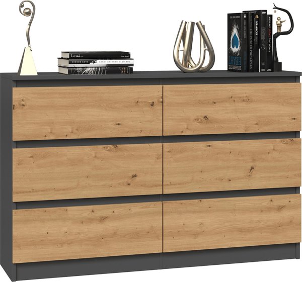 Topeshop Συρταριέρα Malwa M6 120cm με 6 Συρτάρια, Ανθρακί / Δρυς Artisan