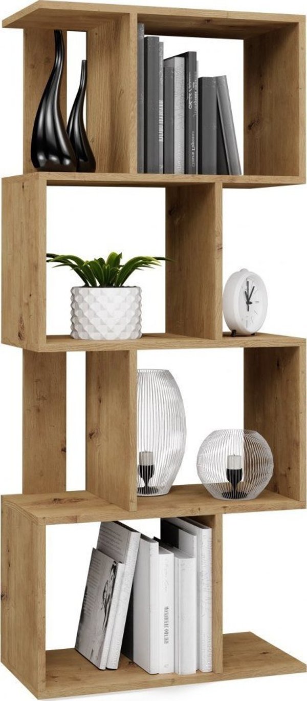 Topeshop Ραφιέρα Fiesta 4P, Ανοιχτή Βιβλιοθήκη Σαλονιού, 59.5x30x140cm, Δρυς Artisan