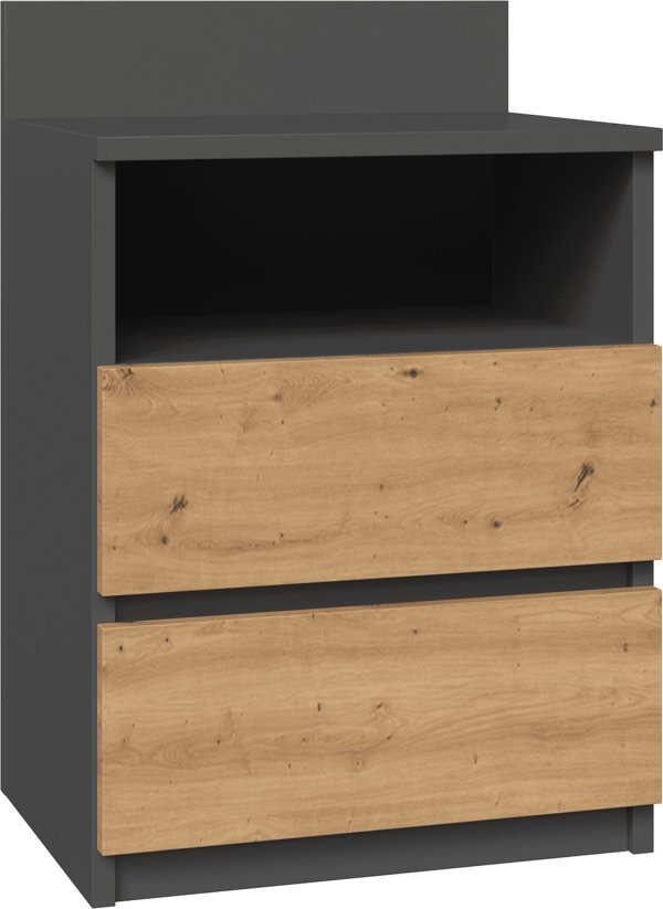 Topeshop Κομοδίνο Malwa M1 με 2 Συρτάρια, Άνθρακί / Δρυς Artisan, 40x32x59 cm