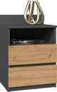 Topeshop Κομοδίνο Malwa M1 με 2 Συρτάρια, Άνθρακί / Δρυς Artisan, 40x32x59 cm