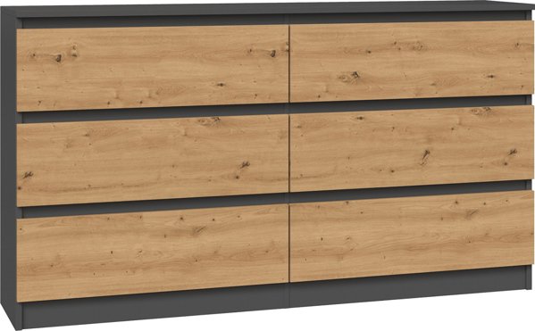 Topeshop Συρταριέρα Malwa M6 6 Συρτάρια 140εκ. Ανθρακί / Δρυς Artisan