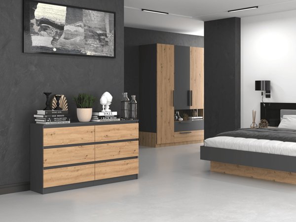 Topeshop Συρταριέρα Malwa M6 6 Συρτάρια 140εκ. Ανθρακί / Δρυς Artisan