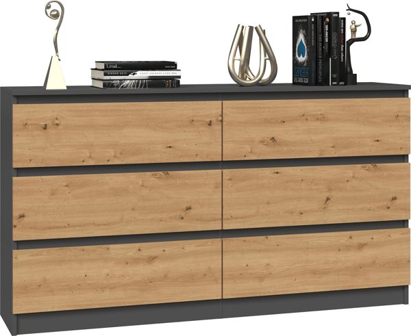 Topeshop Συρταριέρα Malwa M6 6 Συρτάρια 140εκ. Ανθρακί / Δρυς Artisan
