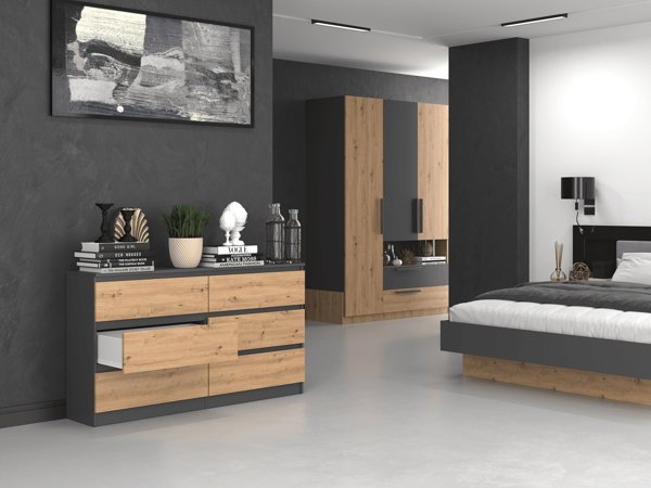 Topeshop Συρταριέρα Malwa M6 6 Συρτάρια 140εκ. Ανθρακί / Δρυς Artisan