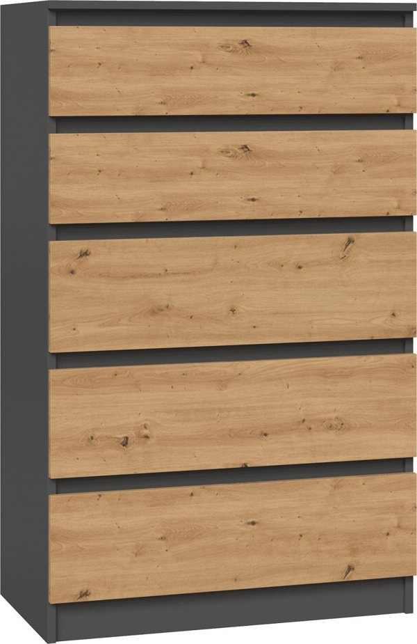 Topeshop Συρταριέρα Malwa M5, 5 Συρτάρια, Ανθρακί / Artisan, Μοντέρνος Σχεδιασμός