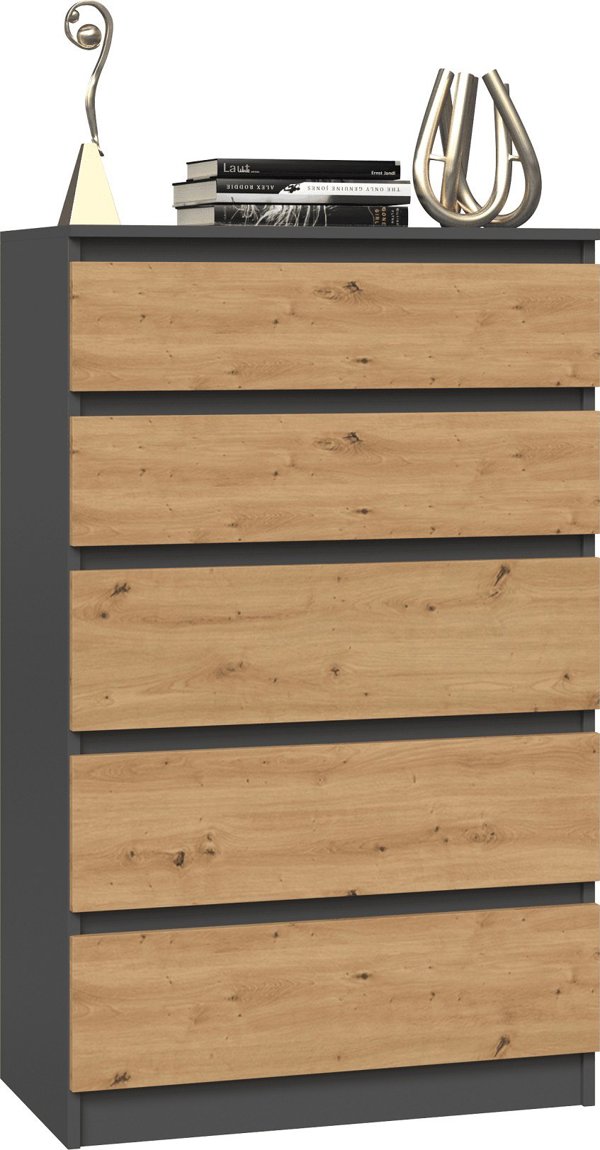 Topeshop Συρταριέρα Malwa M5, 5 Συρτάρια, Ανθρακί / Artisan, Μοντέρνος Σχεδιασμός