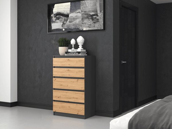 Topeshop Συρταριέρα Malwa M5, 5 Συρτάρια, Ανθρακί / Artisan, Μοντέρνος Σχεδιασμός