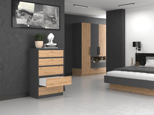 Topeshop Συρταριέρα Malwa M5, 5 Συρτάρια, Ανθρακί / Artisan, Μοντέρνος Σχεδιασμός