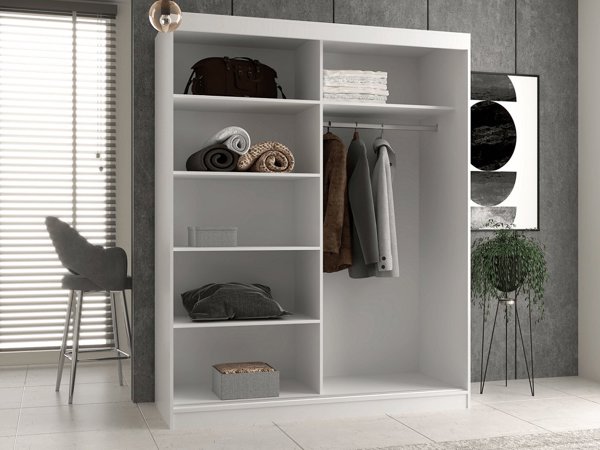 Ντουλάπα Συρόμενη Topeshop Iga 160cm με Καθρέπτη και Διακοσμητικά Στοιχεία, Λευκό Χρώμα