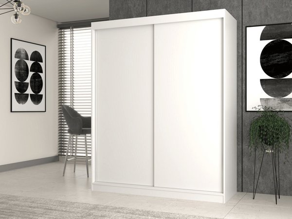 Topeshop Συρόμενη Ντουλάπα IGA 160cm με Ράφια, Λευκό Χρώμα