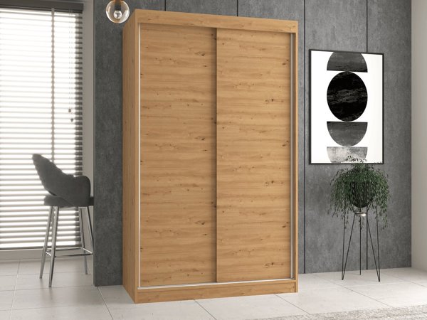 Topeshop IGA Συρόμενη Ντουλάπα 120cm με Ράφια, Δρυς Artisan