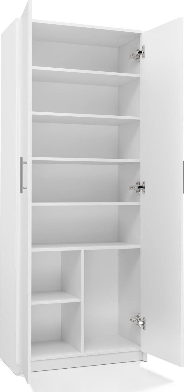 Topeshop Ραφιέρα Γραφείου Oliv 2D, Βιβλιοθήκη με 8 Ράφια και 2 Πόρτες, Λευκό Ματ, 16mm