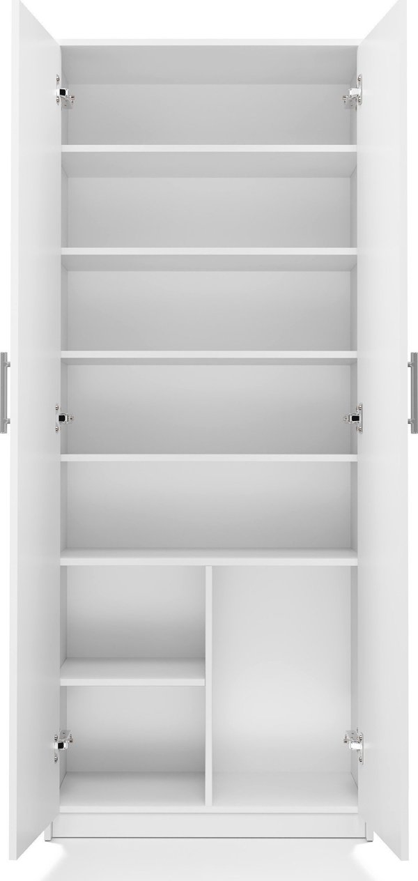 Topeshop Ραφιέρα Γραφείου Oliv 2D, Βιβλιοθήκη με 8 Ράφια και 2 Πόρτες, Λευκό Ματ, 16mm