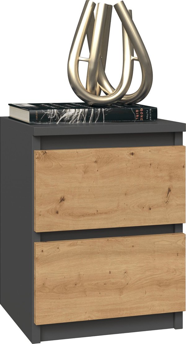 Topeshop MALWA M2 Κομοδίνο με 2 Συρτάρια, Ανθρακί / Artisan Oak