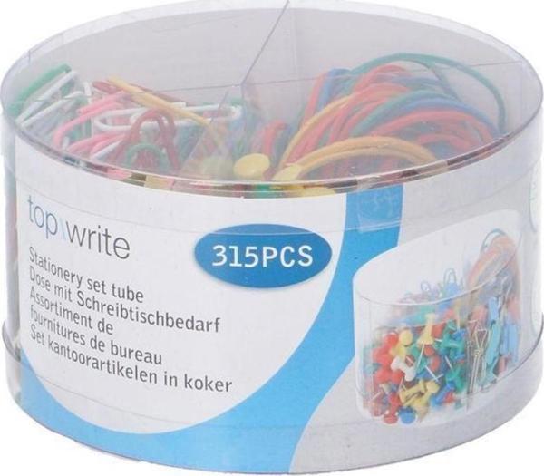 Topwrite Topwrite - Σετ αξεσουάρ με συνδετήρες, πινέζες, λαστιχάκια σε πρακτικό δοχείο 315 τεμ.