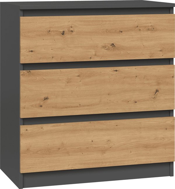 Topeshop Συρταριέρα Malwa M3 με 3 Συρτάρια, Ανθρακί / Δρυς Artisan, Μοντέρνα Σχεδίαση